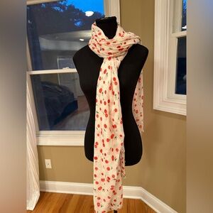 MANGO cherry print off white scarf shawl cotton-linen blend